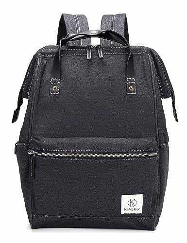 Kah&Kee Eleganter wasserdichter Damen Rucksack mit Laptopfach - Diebstahlsicheres Design - Wickeltasche - Anti-Diebstahl Reisetasche - Lässiger Schulranzen(Denim Schwarz, Groß)