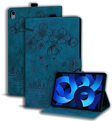 Succtopy Coque pour iPad Air 5ème/4ème Génération (Modèle 2022/2020, 10.9 Pouces) Housse Étui de Protection avec Support Fonction, Étui à Rabat avec Porte-Pencil pour iPad Air 5/4 Bleu Royal