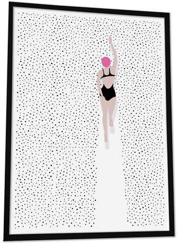 JUHMI Poster Vintage Swimming Girl In Dots - Aesthetic Room Decor/Zimmer Deko Aesthetic - Wanddeko Wohnzimmer Schlafzimmer Küche Badezimmer - A4 (21x29,7cm) Ohne Rahmen