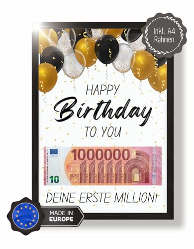 Geldgeschenke Geburtstag | Lustige Geldgeschenke Verpackung | Geburtstagsgeschenk | Kreativ Geld verschenken & verpacken | Bilderrahmen für Geldgeschenke | Happy Birthday Geschenk Deine erste Million