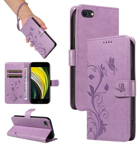 SRISHP Cover Magnetica per iPhone SE 2022/2020/8/7/6 - Custodia a Libro in PU Pelle Con Slot per Schede, Portafoglio, Viola