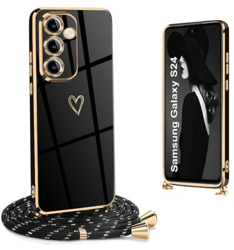 Ptny Coque Compatible avec Samsung Galaxy S24 avec Cordon Étui, Galvanisé TPU Silicone Case Antichoc Anti Rayures Souple Cover, pour Samsung Galaxy S24 avec Collier Réglable Lanyard Case