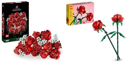 LEGO Icons Rosenstrauß, künstliche Blumen als Zimmer-Deko & Creator Rosen, künstliche Blumen-Set, kompatibel mit Blumensträußen