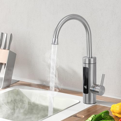 HOMELODY Grifo eléctrico con calentador de agua 230V, Grifo de cocina con calentador de agua LED Grifo eléctrico de acero inoxidable