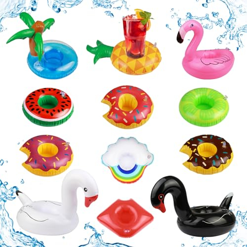 MONCAP 12 Stück Aufblasbare Getränkehalter Pool Getränkehalter Aufblasbare Untersetzer Pool Becherhalter Schwimmender Bierhalter Aufblasbarer Flaschenhalter für Poolparty Beachparty Hawaii Sommer