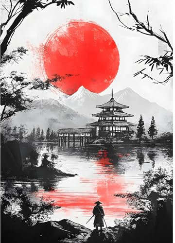 MXJSUA Diamant Painting Bilder Erwachsene Set, Samurai Landschaft 5D Diamond Painting Full Drill, Diamant Painting Bilder Kunsthandwerk House Wall Dekoration 30x40cm