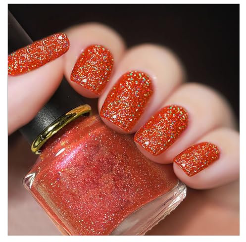 Orange Pearl Glitter Nail Polish - Holographic Shimmer Mermaid Effect - Pearlescent Shell & Glimmer Quick-Dry Finish - All-Seasons Nail Art Varnish in Orange Shade