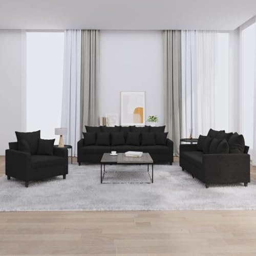 Gecheer 3-delat set med svarta sammetskuddar, vardagsrumssoffor, stoppade soffor, hörnsoffa, modern soffa för vardagsrum/kontor