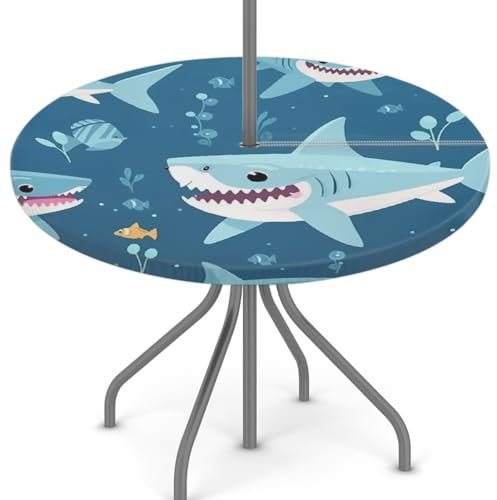 Mexpekil Tischdecke, wasserfest, öldicht, mit Schirmloch und Reißverschluss, für den Außenbereich, runde Tischdecke für Picknick, Garten, Outdoor, 114,3–142,2 cm