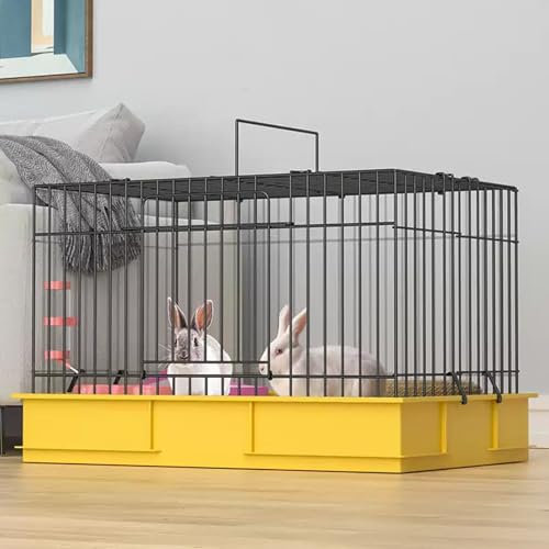 WPWSDWMX Kaninchenhaus mit Griff, Kleintierkäfig aus Metall und PP-Material mit Panorama-Schiebedach, Vertieftes Chassis, Hasenkäfig für den Innenbereich(Yellow)