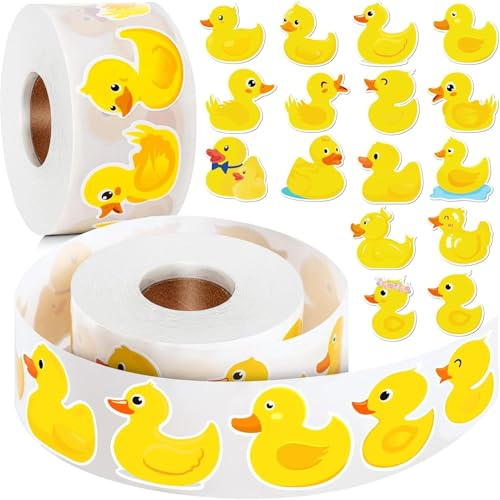 1200 Stück Cartoon-Enten-Aufkleber, niedliche Gummi-gelbe Enten-Aufkleber, ausgezeichnetes Geschenk für Entengeburtstage, Meetings, Laptops, Wasserflaschen, Notizbuch, Dekorationen