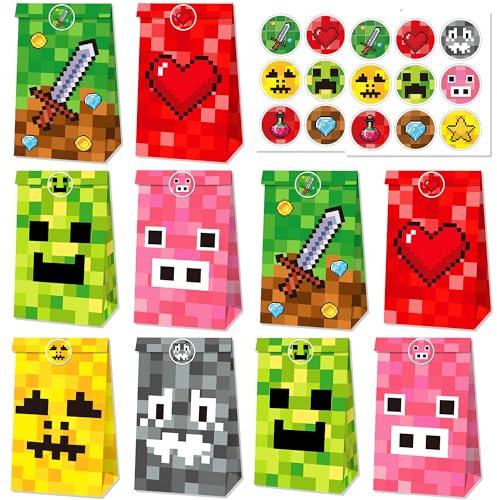 LaVenty Pixel Geburtstag Party Dekoration Pixel Party Taschen Goodies Süßigkeiten Leckereien Geschenk Taschen Dekoration Geburtstag Party Zubehör Spiel Fans Dekor