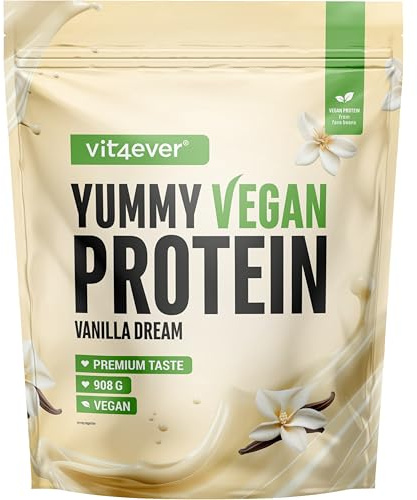 Yummy Vegan Protein Vanilla Dream – Shake protéiné végétal avec 24,9 g de protéines par portion à base d’isolat de fève avec BCAA et acides aminés – 908 g