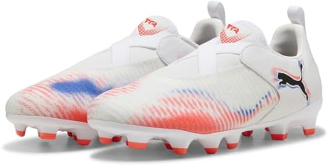 PUMA Kids Future 8 Academy Laceless Juniors Firm Ground Football Boots White/Black/Red 4 UK Child