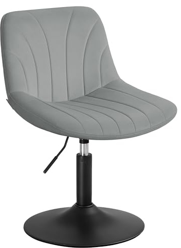 VASAGLE Schminkhocker, mit Rückenlehne, höhenverstellbar, Samt-Bezug | Schminkstuhl, um 360° drehbar, für Schlafzimmer, Esszimmer, Taubengrau und Mattschwarz, TYRA Kollektion LJB160GD01