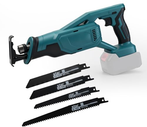 FormiPow Batteridriven tigersåg kompatibel med Makita 18 V-batterier, 3 200 RPM 21 V trådlös reciprosåg, variabel hastighet, elektrisk sabelsåg med 4 sågblad, för metall trä PVC (utan batteri)