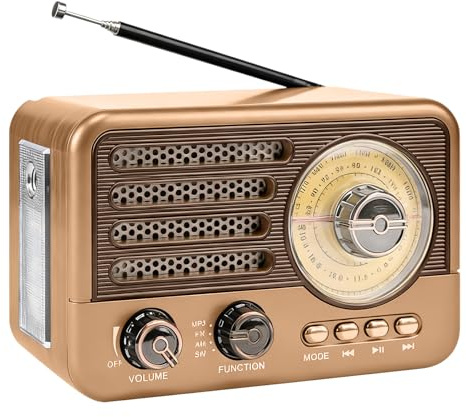 Tragbares Radio Retro, Am/Fm/Sw Nostalgie Radio, Tragbar Küchenradio mit Bluetooth Lautsprecher, Unterstützt USB/TF/AUX Funktion, Kofferradio Küchenradio für Zuhause Büro Camping Outdoor
