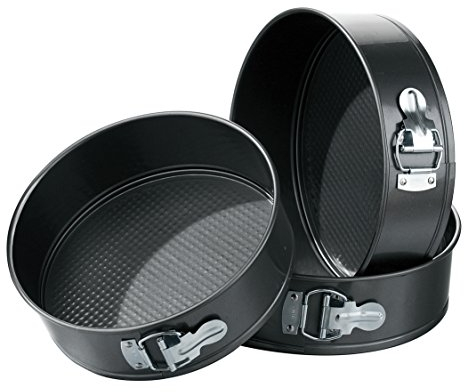 Premier Housewares 506203 Cake Tins Set Of 3 SpringForm Cake Tin Baking Tin Set Mini Cheesecake Tins Carbon Steel Baking Tins Non- Stick Coating TIn, Black,H8 x W27 x D27cm