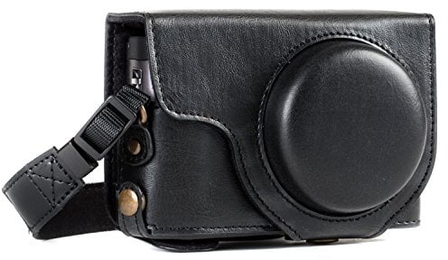 MegaGear MG1258 Panasonic Lumix DC-TZ95, DC-TZ90 Ever Ready Leder Kamera-Case mit Trageriemen - Schwarz