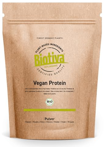 Poudre de protéines véganes bio 900g - 83% de protéines - Protéines de pois et de riz - 23g de protéines par dose - Végan - Conditionné et contrôlé en Allemagne (DE-ÖKO-005)