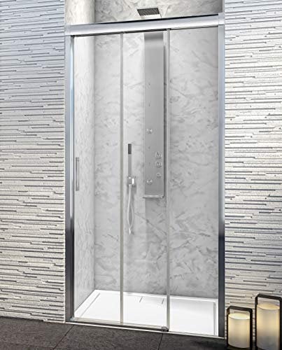 Mampara de Ducha Frontal - 3 Hojas Correderas - Cristal de Seguridad de 6 mm con ANTICAL INCLUIDO - Modelo PORTLAND