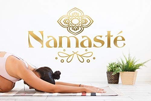 tjapalo® pk222 Wandtattoo Namaste gold Yoga Sprüche Buddah Wandaufkleber indisch Wandtattoo Jugendzimmer Mädchen, Farbe: flieder, Größe: B90xH46cm