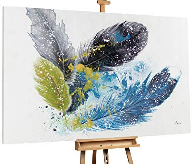 KunstLoft® XXL Gemälde 'Vogelkleid' 180x120cm | original handgemalte Bilder | Flugvögel Blau Gelb | Leinwand-Bild Ölgemälde einteilig groß | Modernes Kunst Ölbild