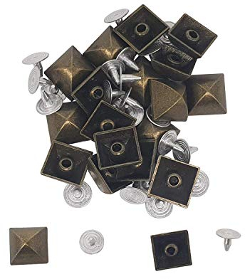 Trimming Shop Quadratische Messing Pyramidennieten mit Basis Pins Leder Nieten für DIY Handwerk, Kleidung, Taschen Dekoration, Geldbörsen Verzierung, Messing, Bronze (12 mm), 12 mm