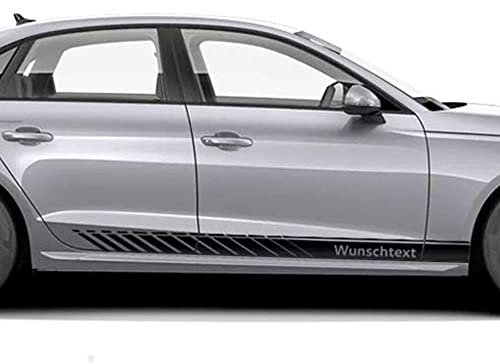 Auto-Dress Seitenstreifen Aufkleber Set/Dekor passend für Audi A4 - Motiv: Wunschtext (Schwarz Glanz)