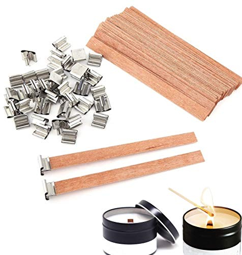 gotyou 50-teiliges Kerzenhalter-Set, Halterung aus Eisen, natürlicher Docht, Dochte aus Naturholz, Docht aus Holz, Kerze, mit Metallbasis, Docht aus Holz, als Geburtstagsgeschenk