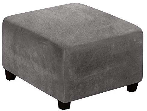 C/N Mnixy Pouf Fodere Fodere Quadrato Stretch Pouf Rivestimento Sgabelli In Velluto Pouf Rivestimento Quadrato Pouf Copertura Quadrato Pouf Coperture Pouf Grigio