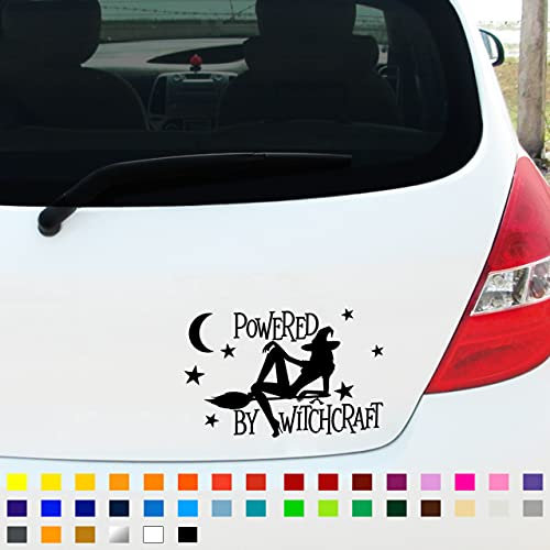 Powered by Witchcraft Funny Girly Vinyl Decal Sticker, Car Window Bumper Sticker, Motorhome Caravan Sticker, 200mm