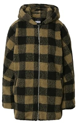 Urban Classics Women's Ladies Hooded Oversized Check Sherpa Jacket, softtaupe/Black, M