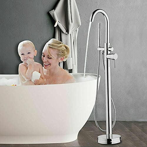 Freistehende Badewannenarmatur Chrom Wasserhahn Einhandmischer mit Handspritzgerät Badewanne Wasserhahn Freistehend Standarmatur Badewannenarmatur