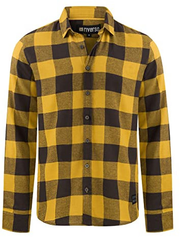 riverso Chemise de Loisirs RIVArne - Coupe Droite - en Flanelle - Manches Longues - Gris, Marron, Jaune, Rouge, Vert - S - 5XL - 100% Coton - Olive Jaune (10400), XXXXXL