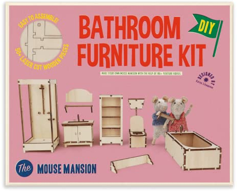 Sam & Julia - Bausatz Badezimmermöbel – Puppen-Möbel 1/12 fürs Puppenhaus oder für die Puppenstube zum selber basteln – Bastel-Set enthält: Mini-Toilette, Dusche, Bad, Schrank und mehr