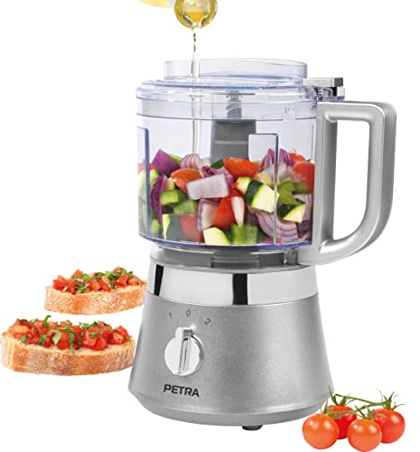 Petra PT5114VDEEU7 Robot da cucina - Multifunzione Compatto, 2 velocità di Lavorazione, 400W, Ciotola da 0.5L, lame acciaio inox, Piedini Antiscivolo, Speciale tubo di inserimento per olio e aceto