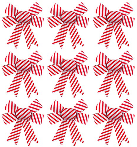 Blue Whale Gifts Candy Cane Stripe Red White Christmas Tree Bow Decorations (Set of 9)