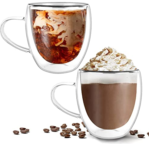 ProChosen Coffee Glasses: Double Walled, 2x250ml Latte Cups, Dishwasher Safe, Borosilicate Glass