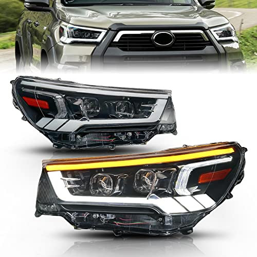 WangSiwe Scheinwerfer Komplettsets, für Toyota HILUX 2021 Frontscheinwerfer Kurvenlicht Hauptscheinwerfer Zubehör (Fahrer und Beifahrerseite)