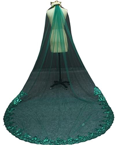Bridal Veil, 3 Meter einlagige Spitze unten grüner Tüll-Brautschleier 3 m lange Brautschleier