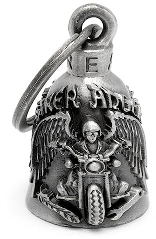 Schmuck-Checker Große Auswahl an massiven Biker-Bells Motorrad Glocke Glücksbringer Geschenk für Motorradfahrer Große XL Glocken in Grau (Biker Angel)