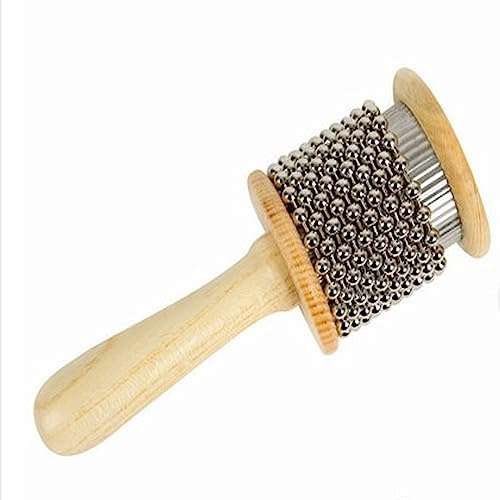 Wooden Cabasa Hand Shaker Pop Percussion Instrument, with Stainless Steel Breads Latin Percussion Instrument(5in)