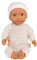LullaBaby – Baby Puppe mit Puppenkleidung – Honig Hautton & braune Augen – 36 cm Babypuppe Weichkörper – Mütze & Schnuller – Spielzeug für Kinder ab 2 Jahren – Gepunkteter Schlafanzug crème
