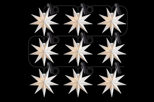 Sterntaler Sternenkette | Weihnachtsstern Kette | 9 Zacker | 9 Sterne | Weiß | 11,5cm | Innen und Außen | LED | Netzstecker | mit Timer