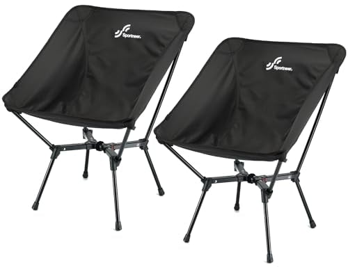 Sportneer Camping Stuhl Campingstuhl Faltbar 150 kg Campingstühle Klappbar Erweitern und Erhöhen Klappstuhl Angelstuhl für Angeln, Strand, Wandern, Rasen, Picknick, Reisen, Schwarz, 2 Pack