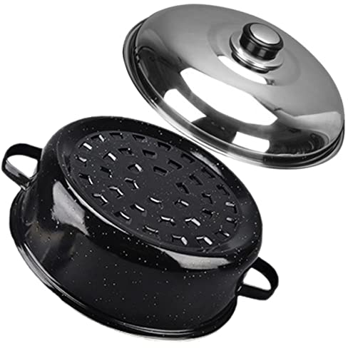IMIKEYA Covered Round Roaster Stainless Steel Cast Iron Sweet Potato Household Roasting Pot