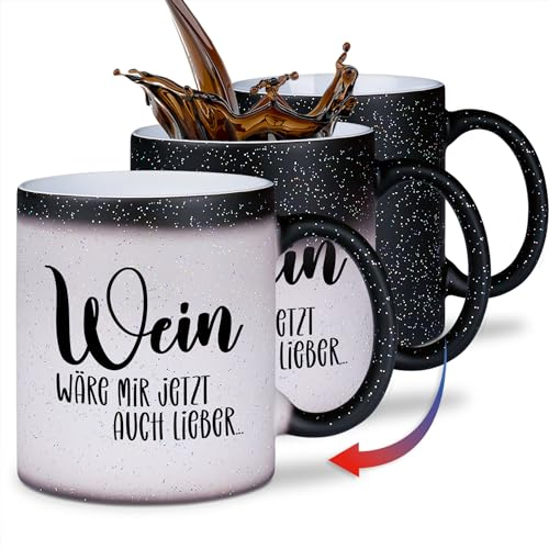 glitzertassen.de® | Wein wäre mir jetzt auch lieber | Farbwechseltasse mit Glitzer | Geschenkidee | Lustige Sprüche | Magic-Tasse | Keramik | 330 ml