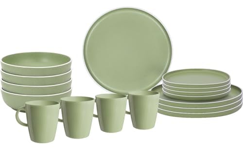 BRUNNER Melamin Geschirr Set Lunch Box Dolomit Stone Touch Camping Teller 16tlg Grün