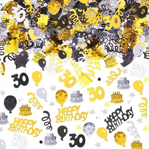 AIVEKE Konfetti 30. Geburtstag Deko - Happy Birthday Konfetti (Gold Schwarz) - Partydekoration Geburtstag Tischdeko Streudeko Geburtstag Deko Konfetti für Jubiläen, Geburtstage, Partys